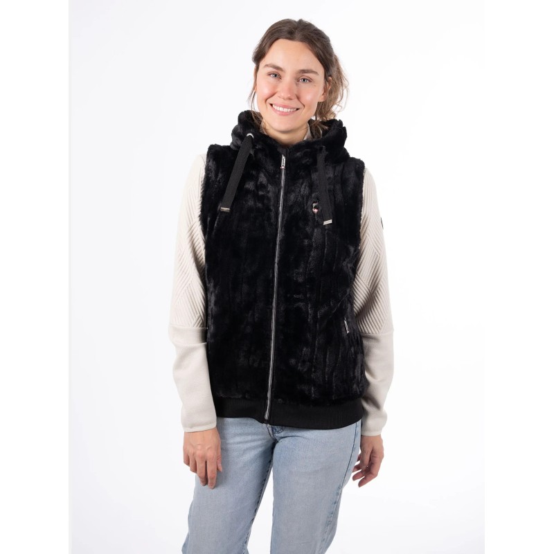 Veste Fausse Fourure sans Manche AULP Vague Black