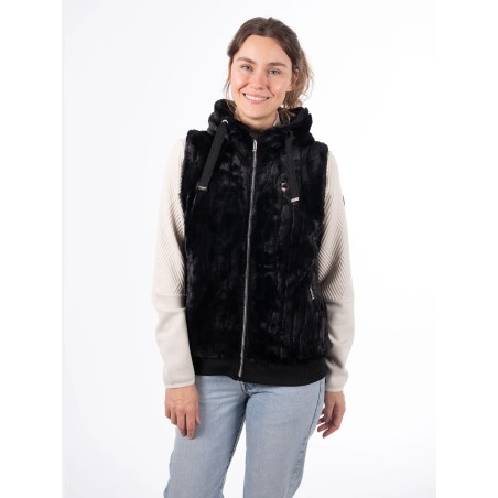Veste Fausse Fourure sans Manche AULP Vague Black